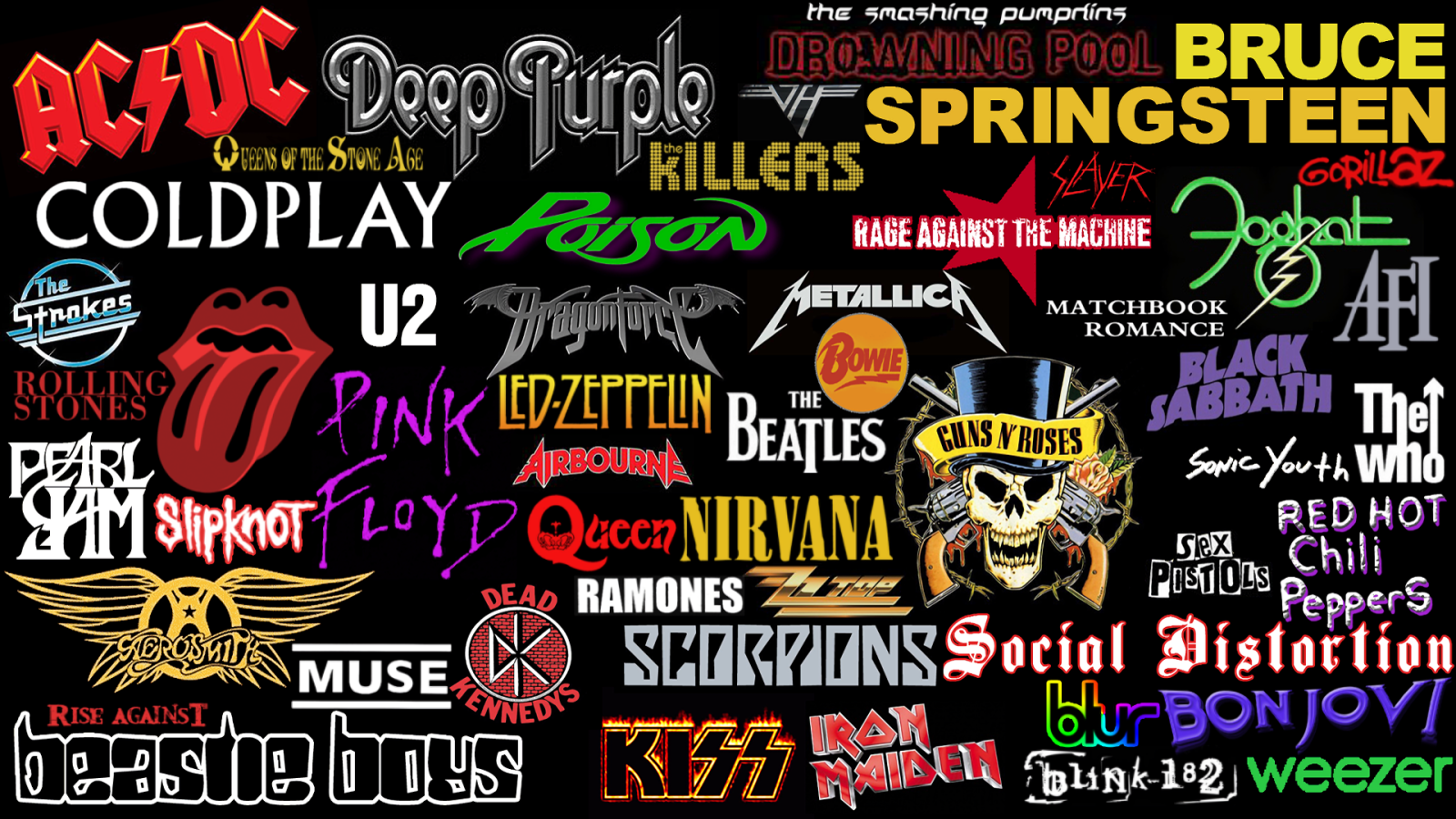 This picture is used on SN Radio with a number of band names from the 1960s and 1970s plus the 1990s. Some band names are Led Zepplin, Pink Floyd, Bon Jovi and Deep Purple just to name a few.